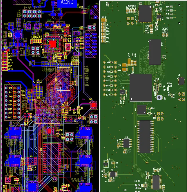AMD FPGA 8-layer board layout and 3D render